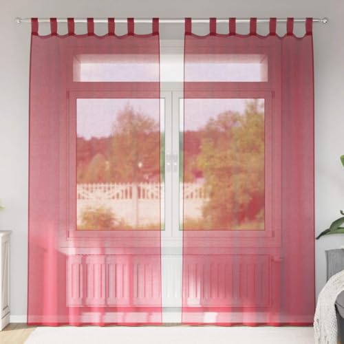 Sophrelle Rideaux en Voile avec Passe-tringles 2 pcs Rouge Bordeaux,Rideaux,0.35kg-4102249