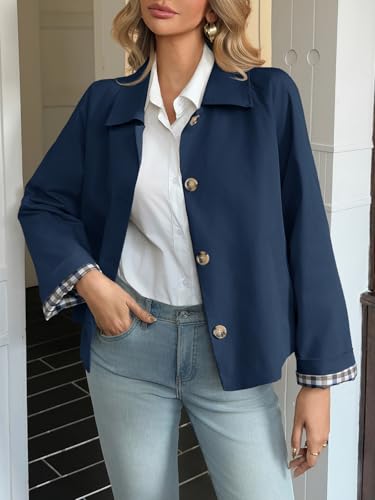Image of Tankaneo Womens Cropped Trench Coat Lightweight Single Breasted Jacket Fall Windbreaker Fashion Outerwear