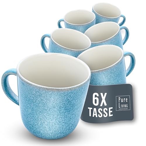 Steingut Kaffeetassen 6 Pers. Ibiza Hochwertiges Mediterranes TEST SEHR GUT Steingut Tassen Set, Spülmaschinen-, Mikrowellen- und Kratzfest - Stylisches Tee-...
