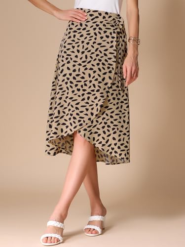 Allegra K Women's Printed Midi Skirt Tie Front Split Floral Wrap Skirts3