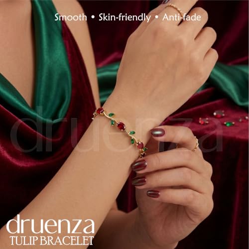 Image of druenza Tulip Bracelet for Women Stylish | Gold Plated Floral Crystal Jewellery | Elegant Adjustable Chain Bracelet for Girls Stylish | Trendy Daily Wear Party Jewelry Gift for Women & Girls