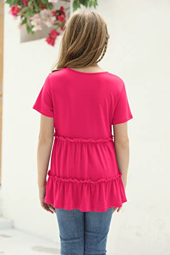 Image of Haloumoning Girls Crew Neck T Shirts Peplum Babydoll Tops Tees 4-15 Years | Girls T-Shirts, Casual Loose Tunic Tops, Cute Ruffle T Shirts, Short Sleeve Shirts, Long Sleeve Blouse