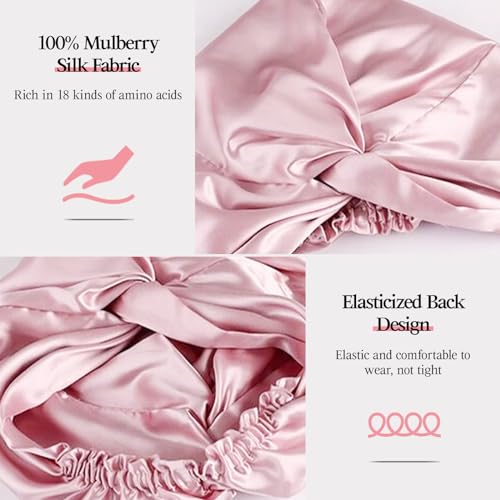 MISF Luxurious 22 Momme Mulberry Silk Bonnet for Women – Double Layer Non-Slip Sleeping Cap with Adjustable Band, Ideal for Curly Hair Care, Elegant Pink Design - Image 6