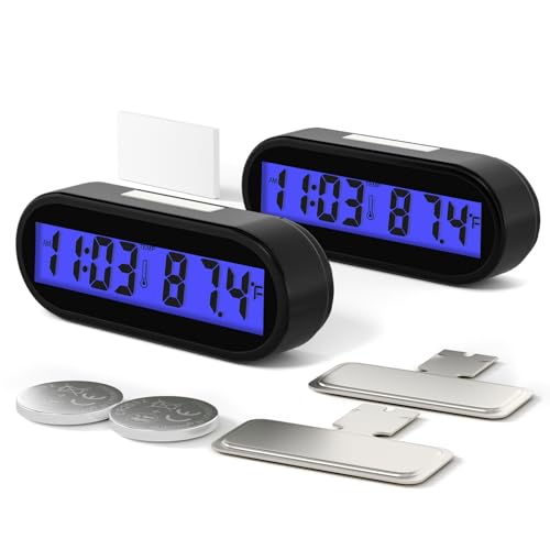 BOGERDACK 2PCS Car Digital Clock,with Temperature Date Fahrenheit LED Backlight 2 in 1 Portable Tiny Digital Dashboard Mini Clock, for Car, Truck, RV, Office Desk, and Home Use