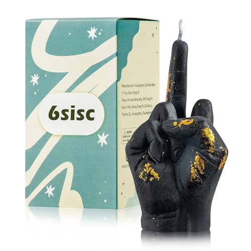 6sisc Small Middle Finger Scented Candle Black with Gold Foil Danish Pastel Room Aesthetic Decor Pine Aromatherapy Candles Natural Soy Wax Hand Gesture Fragrance Candle for Home Bedroom Decorations