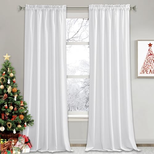 Image of RYB Home Pure White Velvet Curtains 120 inches - Super Soft Vertical Drapes Simple Home Decoration for Living Room Home Office Bedroom, W52 x L120, White, 2 Pieces
