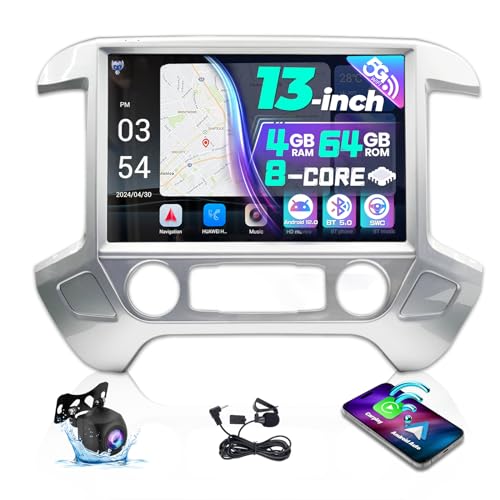 LASERTAIL 5Ghz WiFi Car Stereo Radio for Chevy Silverado GMC Sierra 2014-2018 13.1 Inch 8 Core Full HD Touch Screen Head Unit with Wireless Carplay Android Auto Bluetooth 48EQ Backup Camera 4G+64G