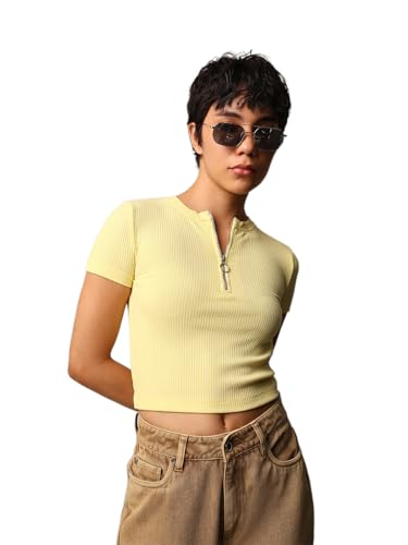 Image of ONLY Women's Cotton Solid Regular Fit T-Shirt