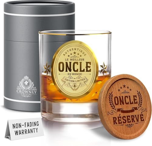 CROWNLY CRYSTAL® Cadeau Tonton Cadeau Anniversaire Homme Verre à Whisky Personnalisé Idée Cadeau Oncle Super Tonton