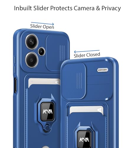 Image of Kapa Bisen Back Cover for Redmi Note 13 Pro Plus (5G) | Inbuilt Camera Slider Ring Stand and Card Pocket Shockproof Slim Bumper Back Case (Blue)