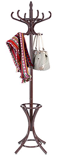 Wood Standing Hat Coat Rack Jacket Bag Hanger Tree 12 Hooks w Umbrella Stand