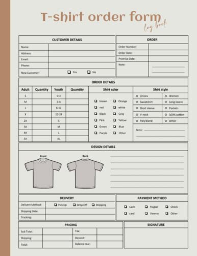 t-shirt order form log book: Custom T-Shirt Order Receipt Book For Small Business | Daily T-Shirt...