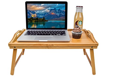 Kozy Kitchen Foldable Breakfast Tray| Large Organic Bamboo Folding Serving Tray, Laptop Desk, Bed Table, Lap Desk| 100% Natural And Eco-Friendly Tray With Handles And Legs #TOP1