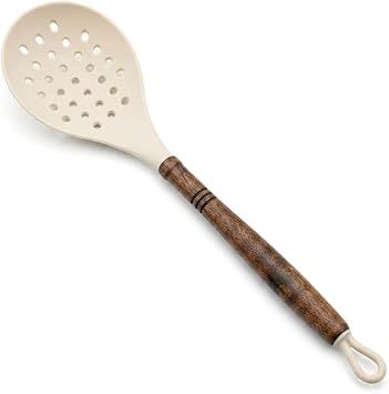 Deconox Akasya Ahşap Saplı Premium Silikon Mutfak Gereçleri - Isıya Dayanıklı Servis Kaşığı, Kepçe, Spatula ve Kevgir Seçenekleriyle (KEVGİR)