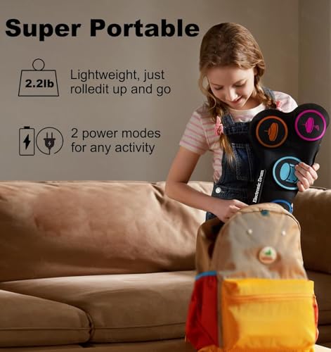 Image of VikriDA Electronic Drum Pad Set | Foldable E-Drum Kit with Bluetooth Connectivity - Portable Digital Drum Practice Instrument for Kids