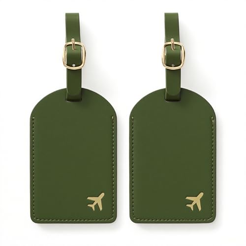 toTravelGear Leather Luggage Tags for Suitcases (Olive Drab)