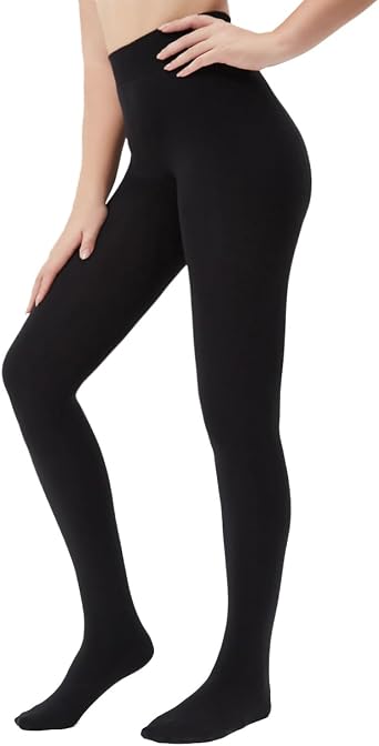 Fleece Lined Tights for Women, 120D Black Winter Opaque Warm Tights With Control Top