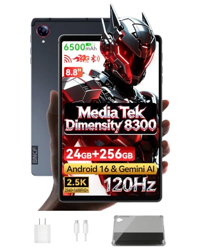 BNCF 8.8 inch Android 16 Tablet with Gemini AI MediaTek Dimensity 8300 Octa-core 24GB RAM 256GB ROM 2.5K 2560x1600 Display 120Hz BPad GT 13MP Camera 4G LTE+Wi-Fi 6E 6300mAh with Protective Case