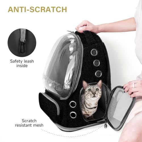 Image of Cat Backpack Carrier, Breathable Cat Carrier Large Space Bubble Pet Backpack for Kitty Small Dog up to 15lbs, Transparent & Foldable Pet Carrier for Travel Hiking (Black)