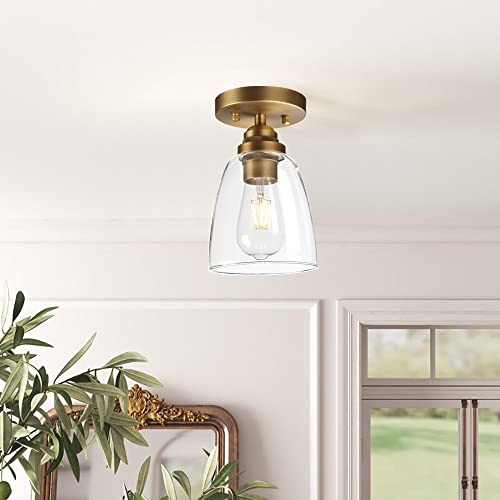 Yosoan Rustic Semi Flush Mount Ceiling Light, 1-Light Vintage Industrial Oval Cone Clear Glass Shade For Dining Room Cafe Bar Corridor Hallway Entryway Passway(Antique) #TOP3
