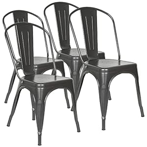 ShiShi Set van 4 industriële eetkamerstoelen, bistrostoel, metaal, keukenstoel met rugleuning, stapelbare stoelset voor woonkamer, keuken, eetkamer, tuin (grijs)