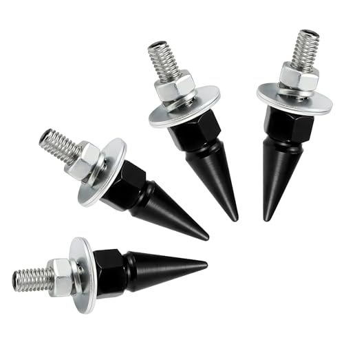 Sun Walker 4 PCS Spike License Plate Screws for Car, Anti-Theft Spike Shape License Plate Frame Bolts & Nuts, Cool Aluminum Alloy Car Tag Frame Fastening Screws Exterior Decor (Black)