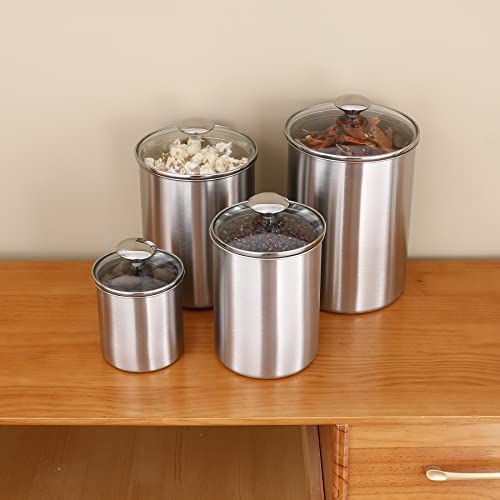 4 Pcs Stainless Steel Canisters Set For Kitchen Counter With Glass Lids – Vintage Retro Design - Pantry Organization Food Storage Containers For Cookies, Nut Bowl, Tea, Sugar Jars, Bulk Sugar Storage. #TOP5
