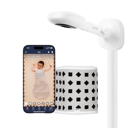 Nanit Moniteur de bébé Intelligent Pro et Support Mural – Caméra vidéo Wi-FI sécurisée 1080p, Suivi de Mouvement du Sommeil et de la Respiration sans capteur, Audio bidirectionnel, alertes sonores et