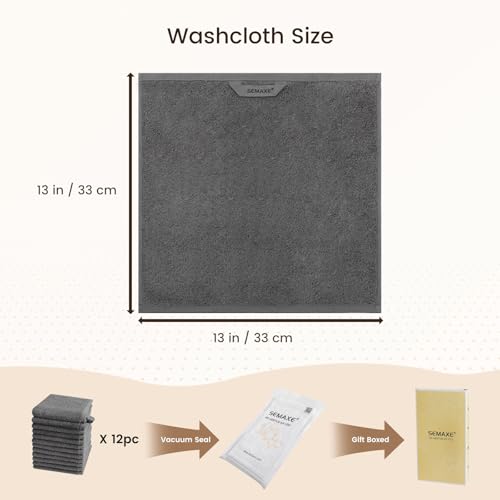 SEMAXE 12-Pack Cotton Washcloths with Hanging Loops, Gray by SEMAXE - Used condition - US$18.42