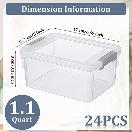 24 Pieces 1.1 Quart Small Clear Plastic Storage Containers Bins With Lid Stackable Small Items Beads Storage Latch Box Crafts Toys Lidded Bins And Secure Latching Buckles For Office Organizing #TOP1
