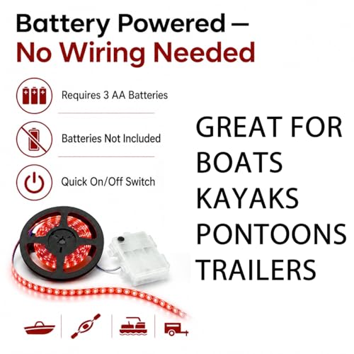 Shangyuan Marine LED Strip Lights with Battery Box for Pontoon Under Deck Lights, Battery Operated Boat Interior Lights for Fishing Sailboat Kayak, Boat Accessories, 5m (16.4ft) (red) by Shangyuan - Image 4