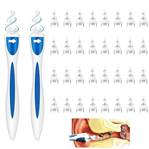 2Pcs Ear Wax Removal Tool, Ear Wax Remover, Q Grips Reusable Earwax Removal Kit with 32 Pcs Washable Tips, Ear Wax Removal for Cleaning Ears