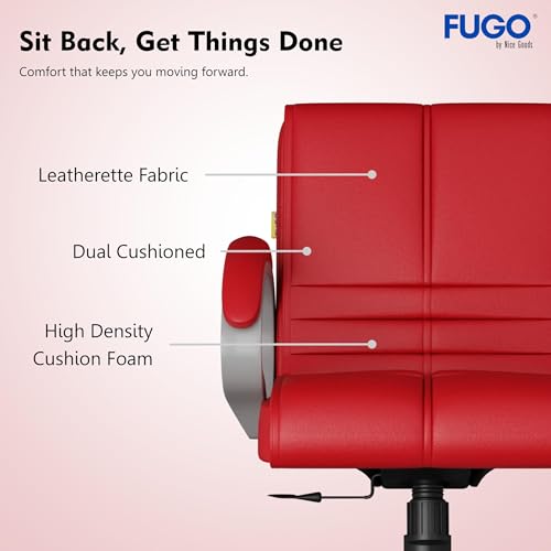 Image of FUGO FG235 with 3 Years Warranty Ergonomic Medium Back Office Chair with Adjustable Height, Cushioned Back&Seat, Tilting Mechanism, Heavy-Duty Metal Base, Perfect for Work, Study and Office (Red)
