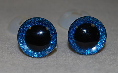 celloexpress Pack of 2 Pairs - 3D Blue Glitter Sparkle Eyes with Plastic Backs - 20mm - Safety Glitter Sparkle Eyes for Soft Toy or Teddy Bear Making