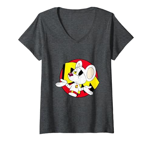 Image of Women's Danger Mouse Nonchalant Pose Distressed V-Neck T-Shirt, Dark Heather Grey, XX-Large
