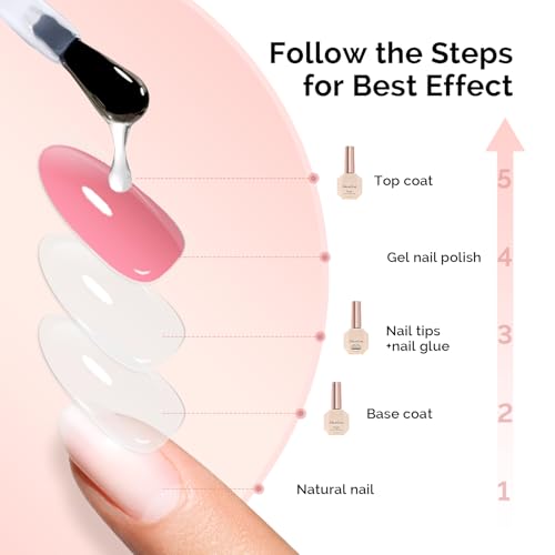 MelodySusie Top Coat Nail Glue Base Coat No Wipe Glossy Set Long Lasting Shine Finish Soak Off UV LED Nail Lamp Nail Art Design Manicure Kit Perfect Gifts for Women Girls 3 Pcs 15ml Clear — view 6