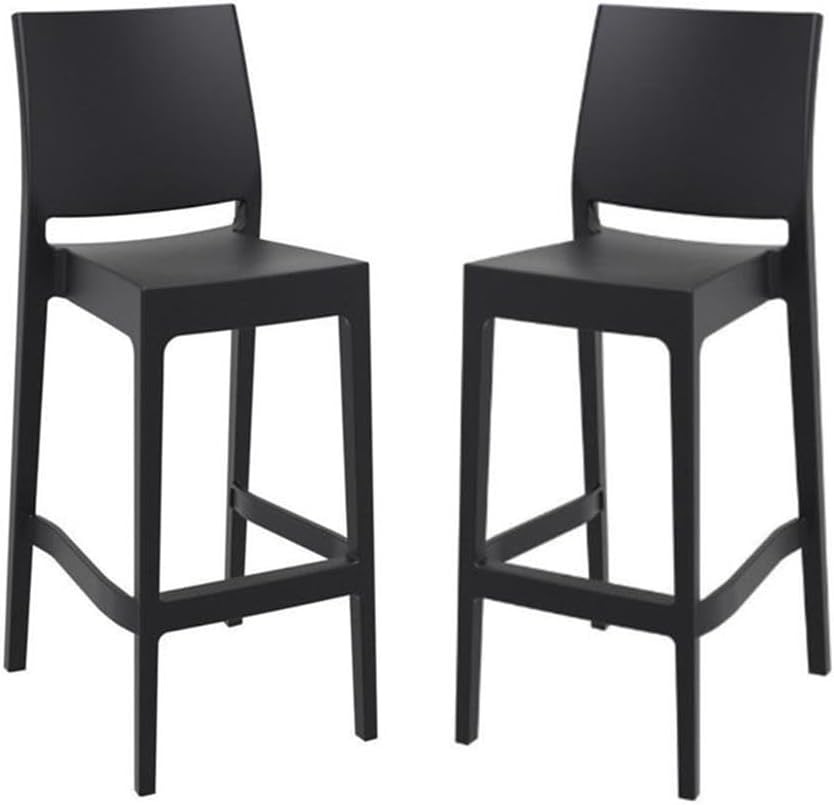 Pemberly Row 29.5" Commercial Grade Resin Barstool in Black - Set of 2