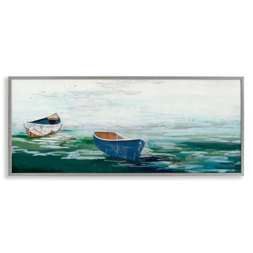 Ocean Waves Drifting Rowboats Scene, 10 x 24 Inch Framed Giclée Print