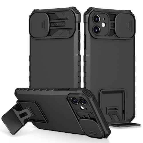 Image of ShieldTech Back Cover Case for Apple iPhone 11 | Sliding Camera Shield | Stereoscopic Stand | Shockproof 360 Protection | PC + TPU Hybrid Mobile Phone Case Cover for iPhone 11 | Black