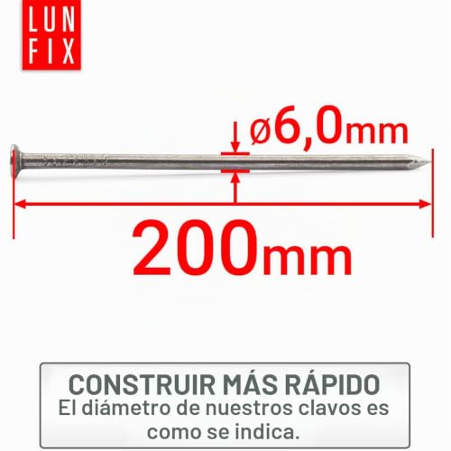 Miniatura 2 de Lun Fix Clavos 6,0 X 200 Mm - 5 Kg Aprox. 110 Uds. Clavos De Madera Para Trabajos De Construcción Clavos De Acero Sin Galvanizar 9 Clavos De Acero De 200 Mm De Largo, Clavos Con Cabeza Avellanada