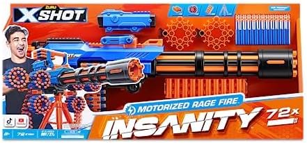 X-Shot Insanity Motorized Rage Fire Gatlin Gun with Tripod - Foam Gun for Maximum Firepower