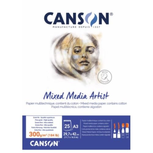 Lot de 5 Bloc 25 feuilles Canson® Mixed Media Artist A3 300g/m², grain fin blanc naturel