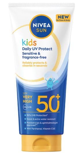 NIVEA Kids Daily Lotion for Sensitive Skin, Sun Gentle Lightweight Formula with Panthenol and Vitamins C & E, Suitable for Body and Face, 3.4 fl oz (100 ml)