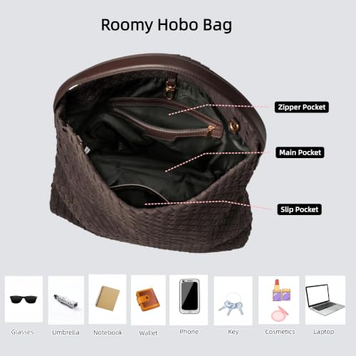 Image of Woven Suede Tote Bag for Women Faux Suede Hobo Bag Slouchy Shoulder Bag Soft Woven Handbag