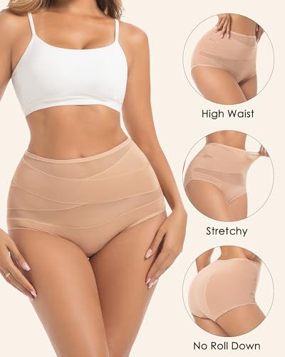 Image of Women Period Underwear High Waisted Tummy Control Panties with Cross-Front Design Breathable Briefs Full Coverage