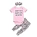 Produktbild Neugeborenes Baby Mädchen Rosa Kleidung Outfits SORRY BOYS DADDY SAYS NO DATING print Kurzarm Strampler Leopard Hosen mit Stirnband Mode 3Stücke Kleidung set für 0-24Monate (Rosa A , 0-6Monate )