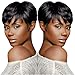 Black Human Hair pixie Cut Straight Short Bangs Brazilian Lace Wigs Women (a)
