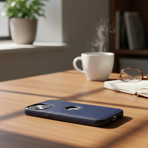 Image of Leather Case for Apple iPhone 14 Plus Premium Protective Stylish Slim Cover with Shockproof Raised Edges Blue