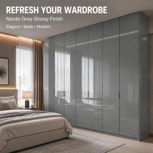 Image of WISDOM Nado Grey Glossy Self Adhesive Wallpaper for Furniture & Cabinets Waterproof, Easy to Clean Peel and Stick Vinyl Film Kitchen Cabinet, Wardrobe, Shelf & Home Decor Makeover (20x96 in)