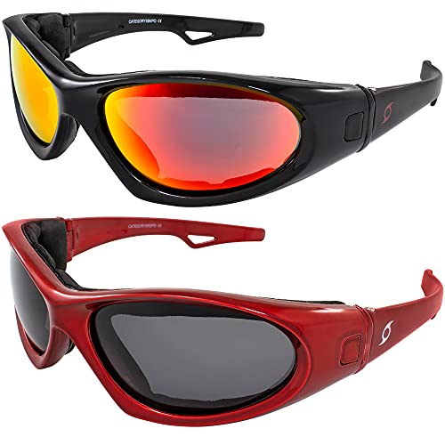 Hurricane Eyewear Category 5 Jet & Water Ski Floating Sunglasses to Goggles 2 Pairs Black with Red Lens & Red with Polarized Smoke Lens